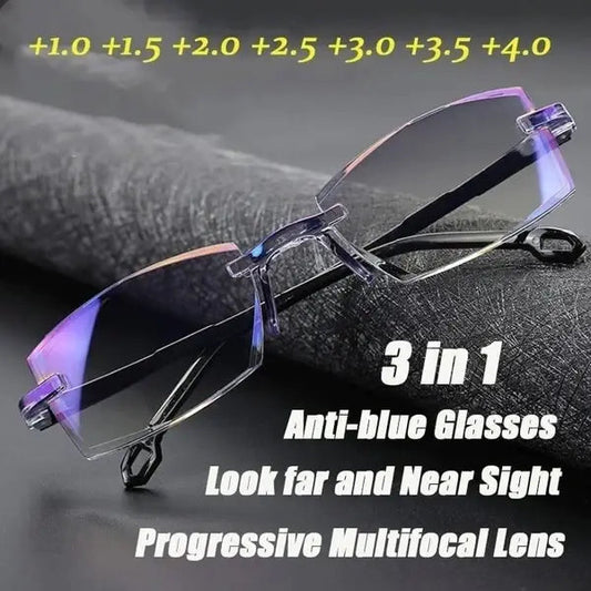 (BUY 1 GET 1 FREE) 3 IN 1 ANTI BLUE | AUTO FOCUS | PROGRESSIVE RIMLESS READING GLASSES - LIMITED OFFERS